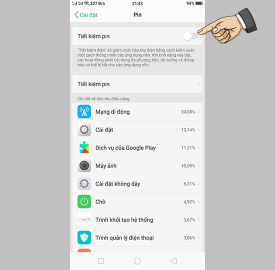 Bật tính năng lên
